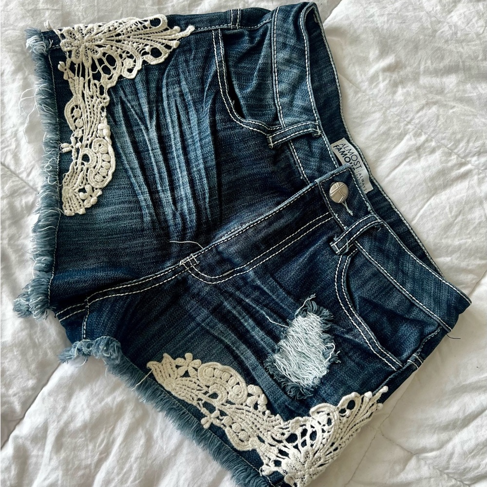 Almost Famous Blue Jean Shorts with Cream Lace